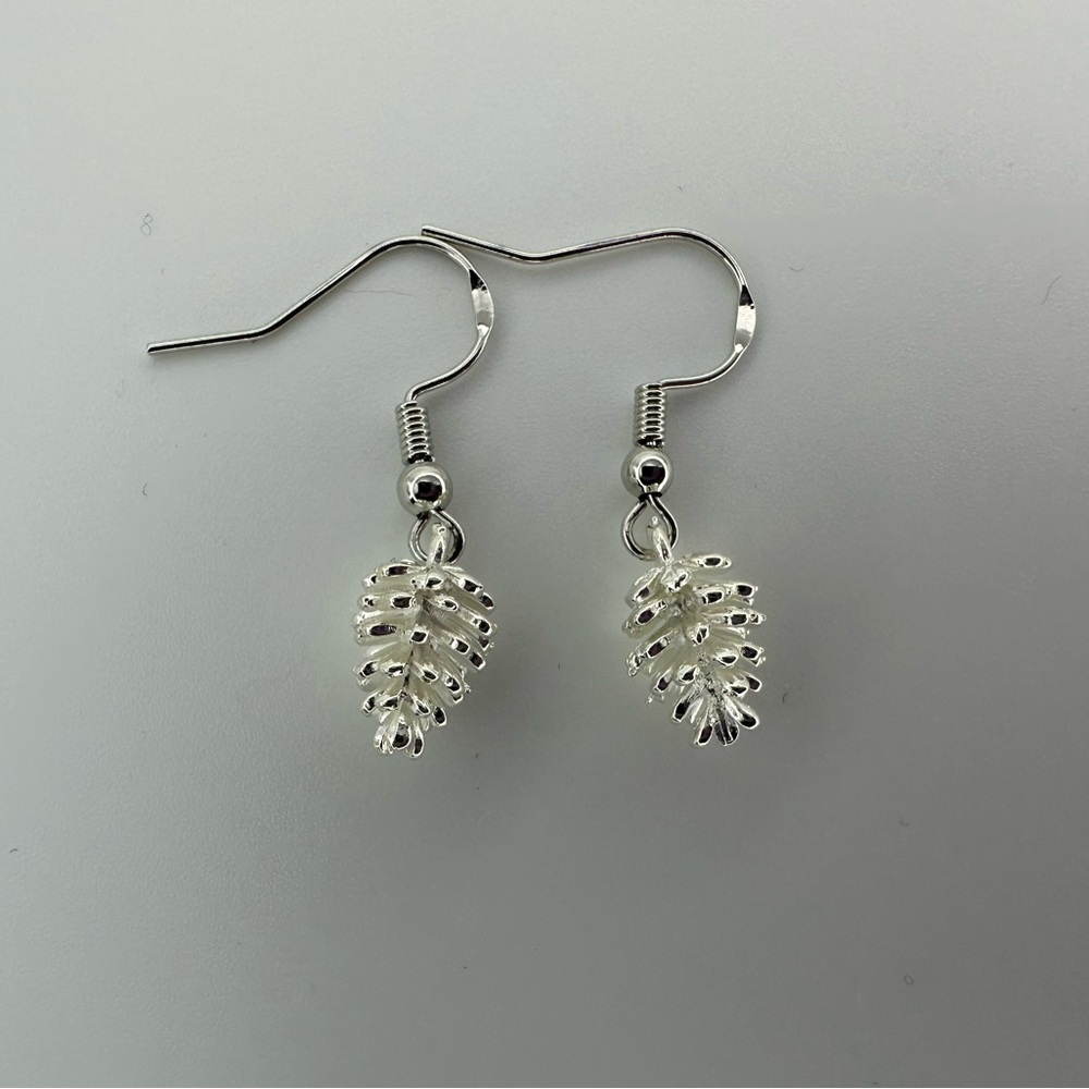 Silver Christmas Pinecone Earrings